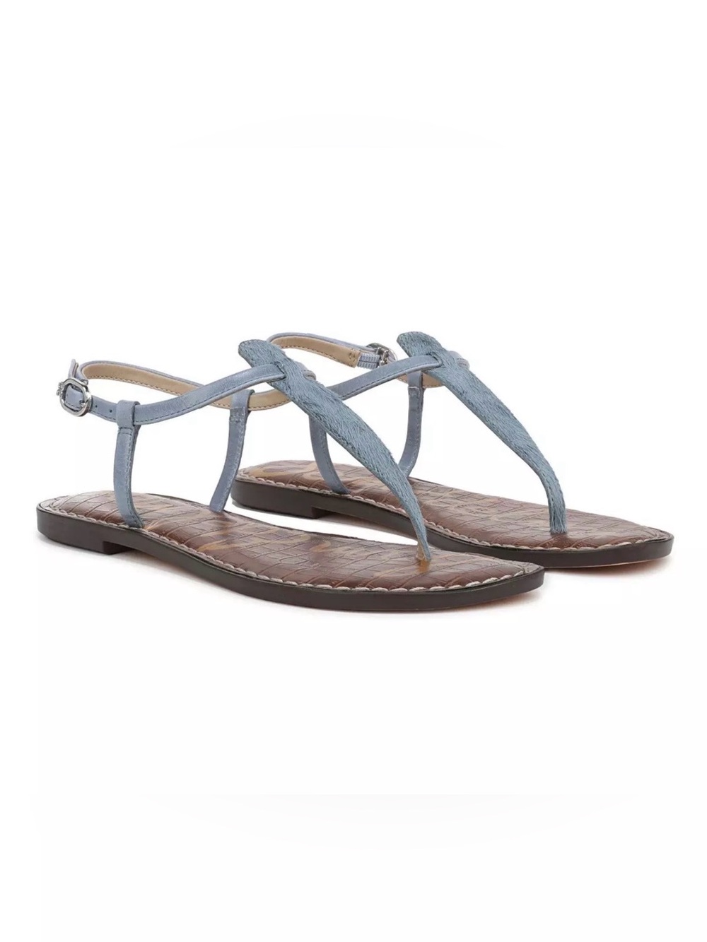 Sam Edelman Light Blue Calf Hair T-Strap Casual Flat Sandals US 8 NWOT - Picture 4 of 9